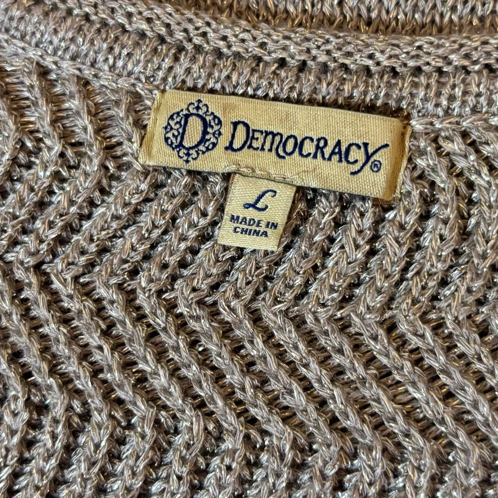 Democracy Gold Metallic Knit V-Neck Sweater, Large